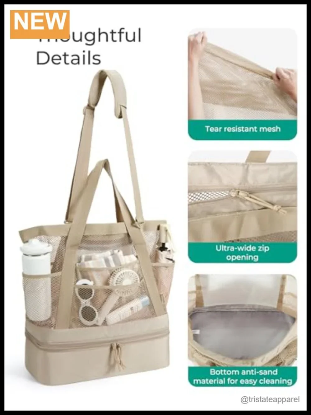 Mesh Beach Tote with Removable Insulated Cooler, Zippered Travel Bag